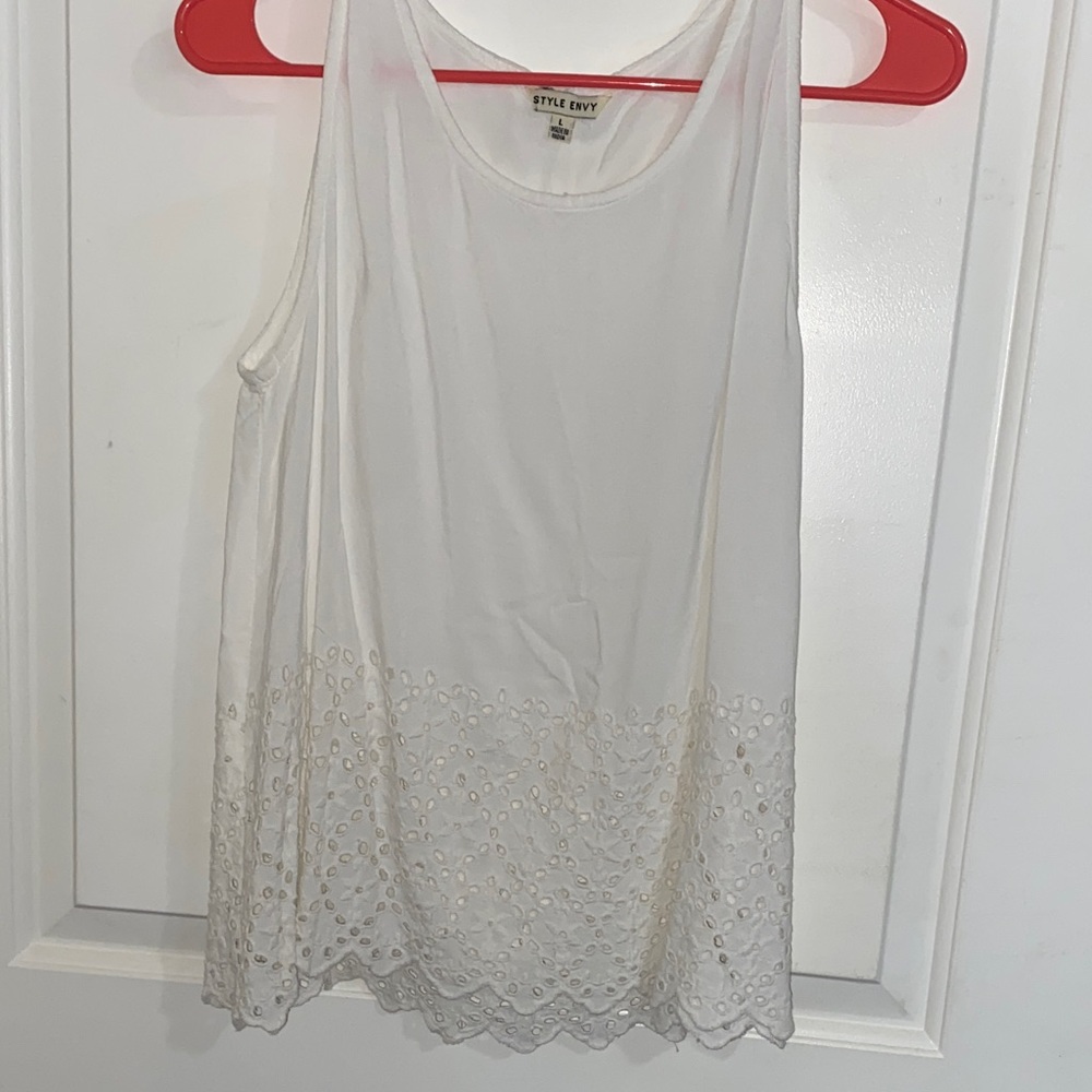 Style Envy Ivory Eyelet Detail Tank Top